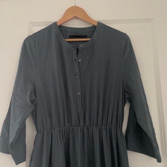 Jenni Kayne Seersucker Stripe Button Front Shirt Maxi Dress Ink Pockets - Picture 9 of 11
